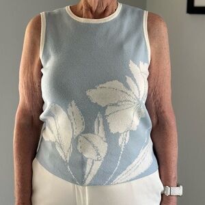 RACHEL Rachel Roy Blue and White Floral Tank Top